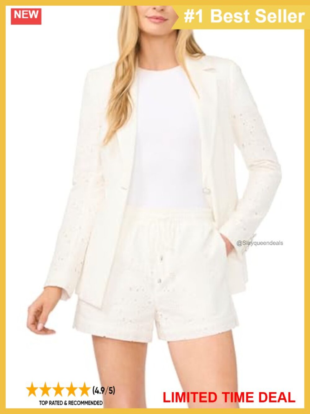 CeCe Lace Eyelet Straight Blazer Cotton Long Sleeve Button Formal